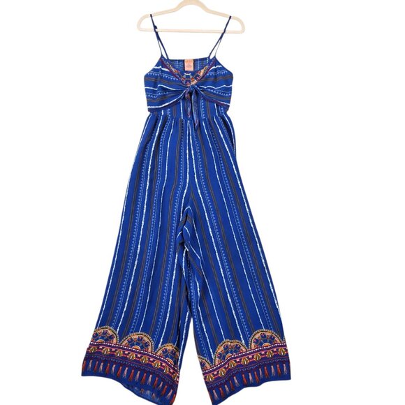 Flying Tomato Jumpsuit Womens Large Blue Boho Stripe Tie Front Wide Leg IP6334TM - Picture 1 of 16